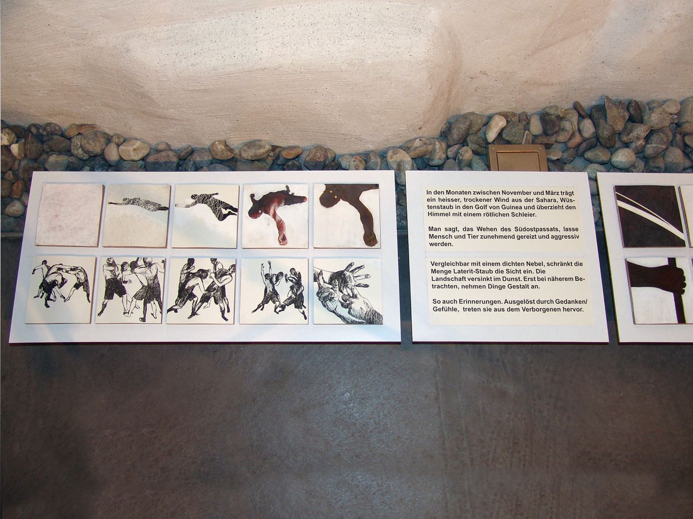 Simon Krüsi: Ausschnitt von Harmatan, 2010, Mixed Media auf Papier, bestehend aus 4 x 70 x 32cm und 2 x 35 x 32cm