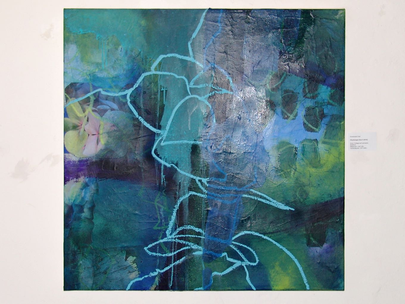 Annemarie Graf: Hydrangea blue II, 2011, Acryl und collage auf Leinwnd, 80 x 80cm