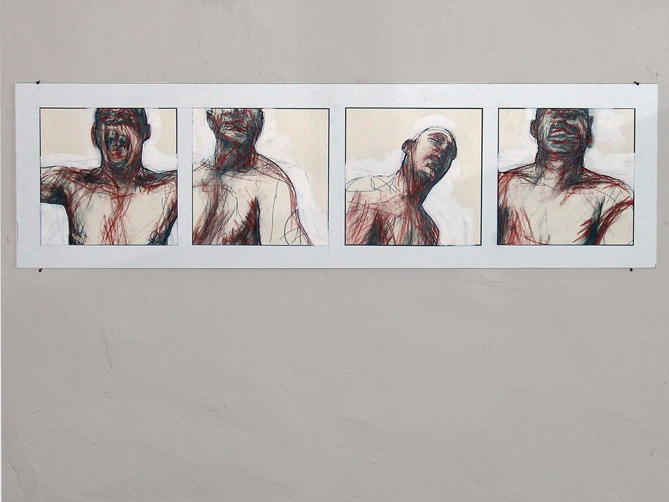 Simon Krüsi: Vorarbeiten zu «Emotionen in rot», 2011, mixed Media auf Papier, je 16 x 16cm