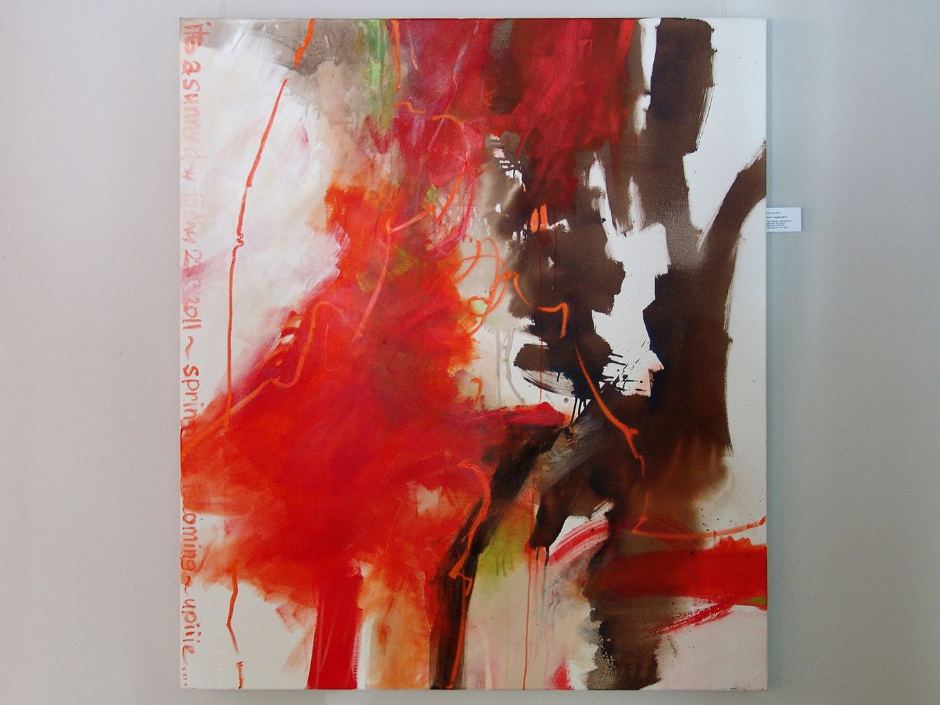Annemarie Graf: Jupiie, 2011, Acryl, blumen, Ölkreide auf Leinwand, 130 x 150cm