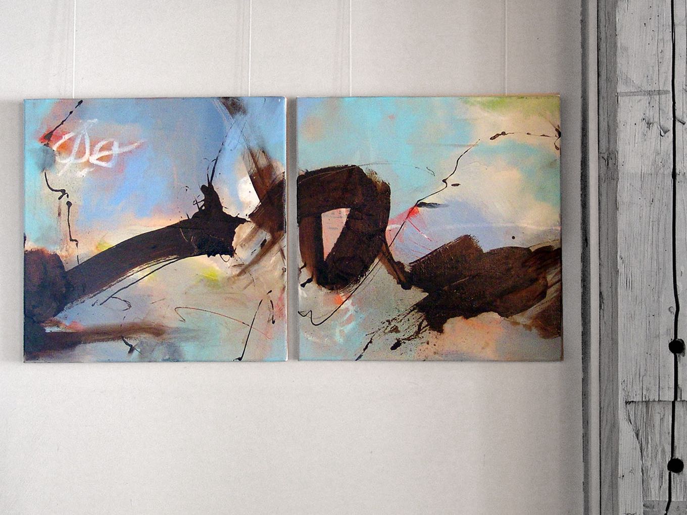 Annemarie Graf: «my way hat sein zuhause in rotterdam gefunden», 2011, 2 Tafeln aus 7-teiligem Bild, Acryl und Blumen auf Leinwand, je 130 x 150 cm