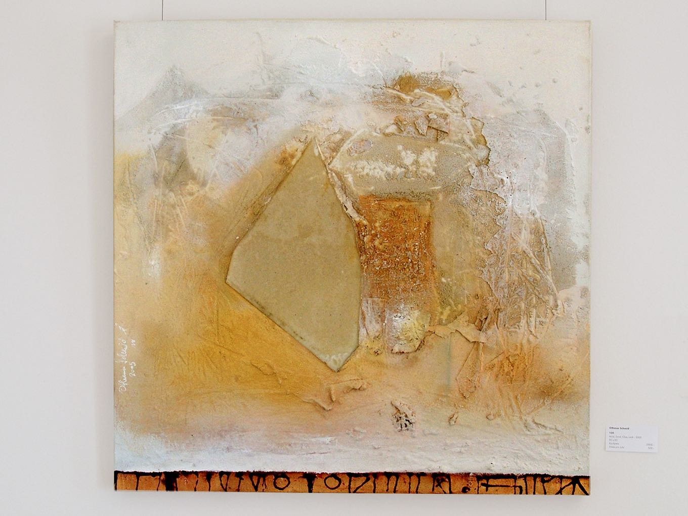Annemarie Graf: Ohne titel, 2005, Acryl, Sand, Glas, Lack auf Leinwand, 80 x 80cm