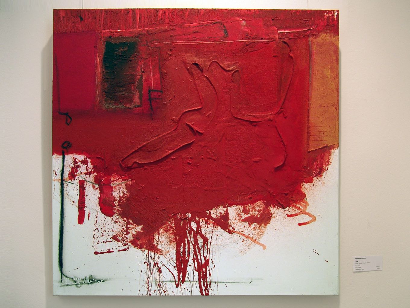 Othmar Schmid: Ohne Titel, 2005, Acryl, Sand, Draht auf Leinwand, 80 x 80cm