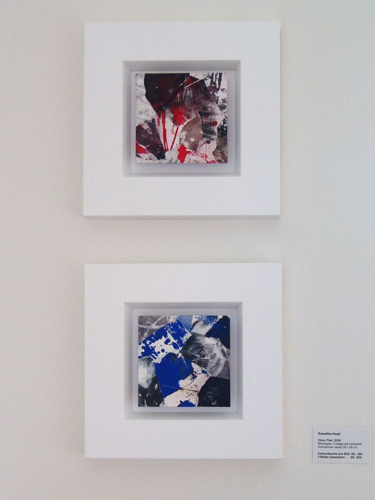 Roswitha Haupt: Ohne Titel, 2010, Monotypie, Collage auf Leinwand, je 28 x 28cm