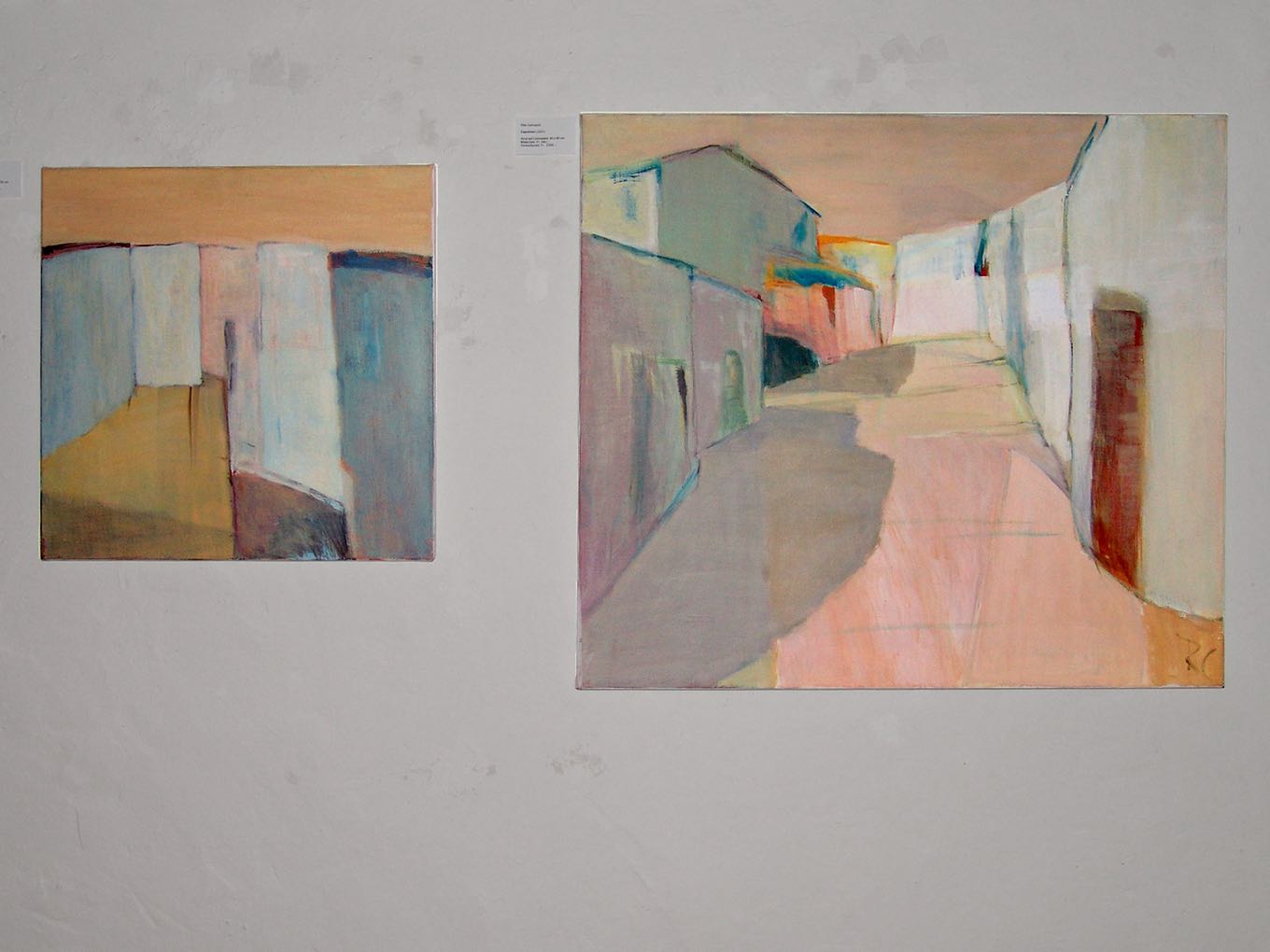 Rita Cedraschi: (l) Sardinien 4, 2008, 55 x 55cm, (r) Capoliveri, 2007, 80 x 90cm. Beide: Acryl auf Leinwand.