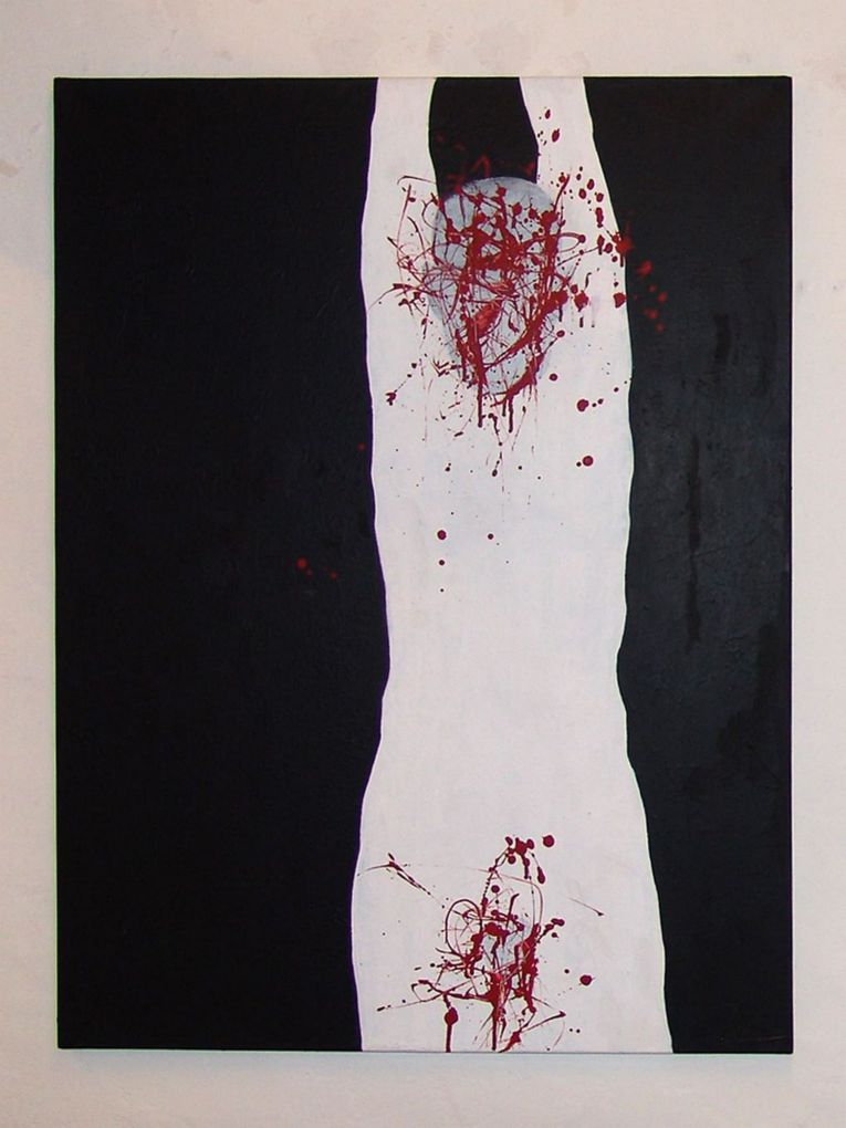 Simon Krüsi: Contamination I,1998, Acryl auf Baumwolle, 90 x 120cm